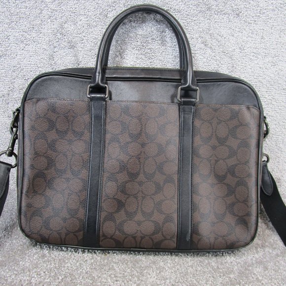 Coach Briefcase Bag Perry Slim Monogram Logo Brown Coated Canvas - Picture 2 of 11